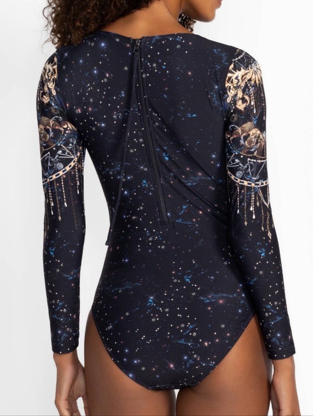 Johnny Was Supernova Surf One Piece Long Sleeve Swimsuit Rashguard Blue Size XL - Picture 4 of 13